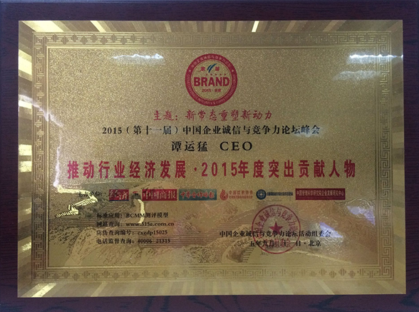 中國CEO譚運猛榮膺 “推動行業經濟發展·2015年度突出貢獻人物”